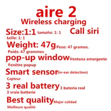 Aire2 1: 1 клон Bluetooth наушники W1 чип Pop Up Windows наушники Беспроводная гарнитура для iPhone наушники 2 поколения