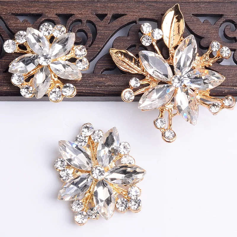 10 Pieces/Lot Metal Rhinestone Flower Brooch Clothing Accessories Ornaments DIY Jewelry Making | Украшения и аксессуары
