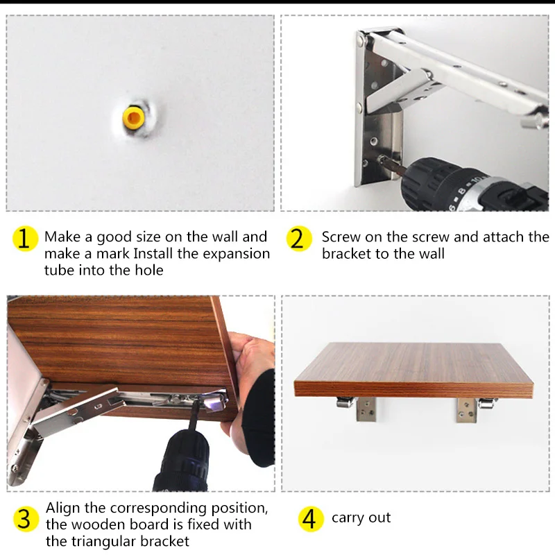 

2 Pcs Folding Shelf Bracket Wall Mount Table Hinge Stainless Steel Spring Loaded Supports AUG889