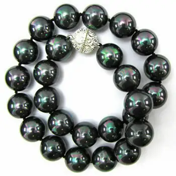 

Beautiful Multi-colored 10mm Black South Sea Shell Pearl Beads Necklace 18"
