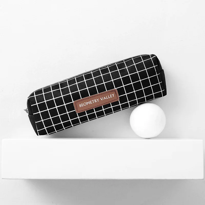 Простые геометрические креативные сетчатые холщовые пеналы для ручек, школьные канцелярские пеналы милые дешевые пеналы для карандашей - Цвет: black grid