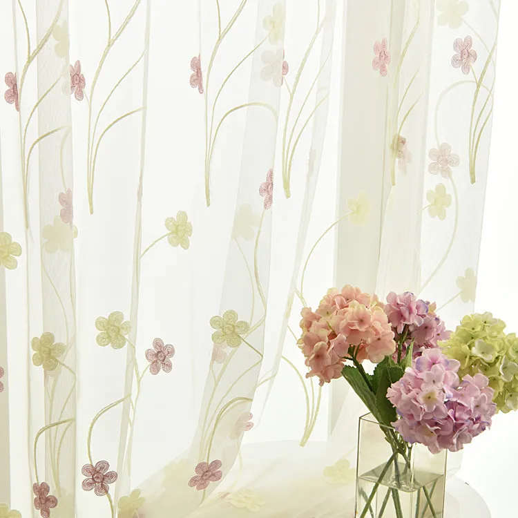 rústico flor bordado branco tule cortinas para sala de estar sheer janela tela rosa flor tule fios cozinha rdeaux