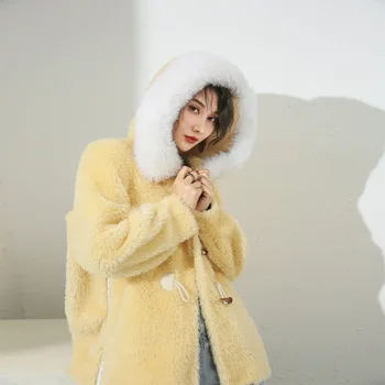 

Real Fur Coat Winter Coat Women Clothes 2020 Korean 100% Wool Jacket Sheep Shearing Hooded Warm Jackets and Coats 19019 YY1772