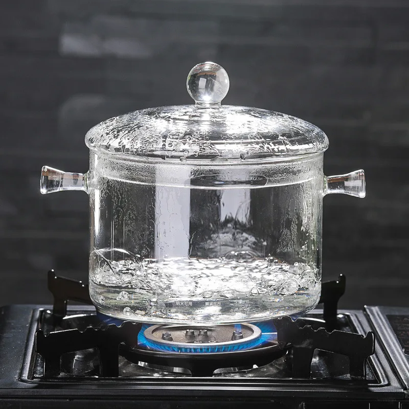 Кастрюля из боросиликатного стекла может нагреваться в электрической керамической печи со стеклянной сковородой, покрытой стеклянной пузырьковой чашей