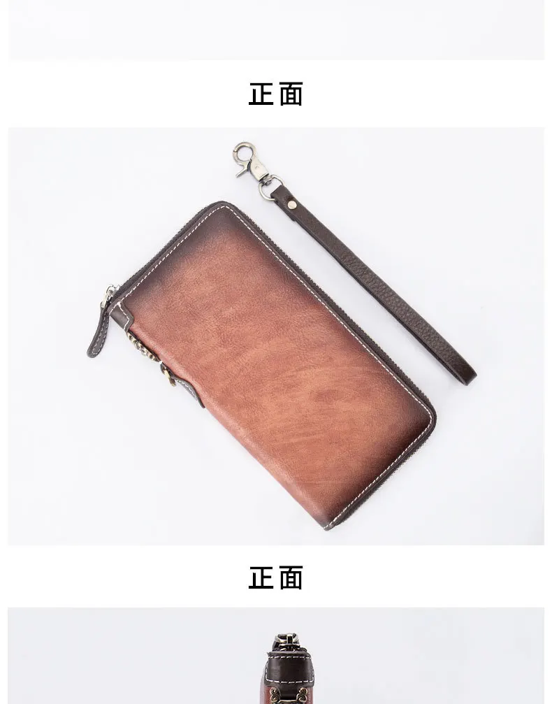 Male Zipper Long Wallet Money Wrist Bag Credit Cards Holder Cell Phone Case Pocket Clutch Handy Bags Genuine Leather Men Purse
