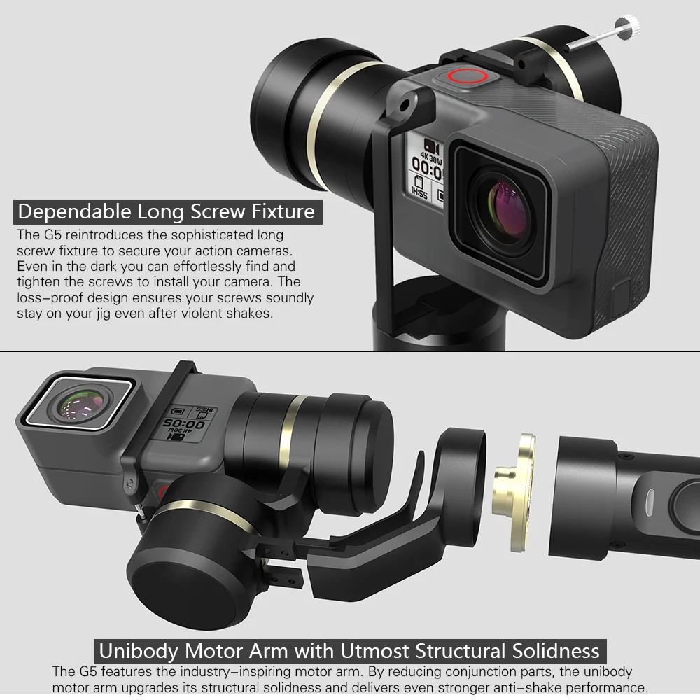 Feiyu G5 3-осевой портативный монопод с шарнирным замком для GoPro HERO5 HERO4 HERO3 экшн Камера стабилизатор для камеры Yi 4K для AEE для SONY RXO