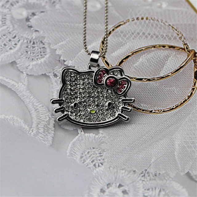 Hello Kitty Pendant Necklace Silver Chain Rhinestone Gold Bow None  Tarnishing | eBay