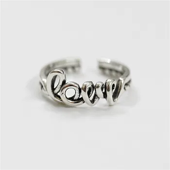 

925 Sterling Silver Rings For Women Letter Twist Do The Old High Quality Femme Fashion Fine Jewelry Open Ring Vintage 925-848