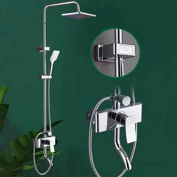 

Best Quality Chrome/Black Bath Shower Mixer Faucet Rotate Tub Spout Wall Mount 8" Rainfall Shower Head With Handshower