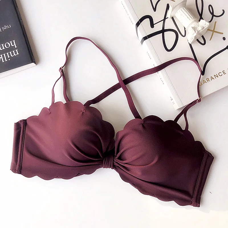 Wine Red 6 цветов, бюстгальтер без косточек в форме банта, сексуальное нижнее белье, бесшовные мягкие бюстгальтеры для женщин, беспроводной бюстгальтер пуш-ап, удобное нижнее белье, маленькая грудь - Цвет: Wine Red