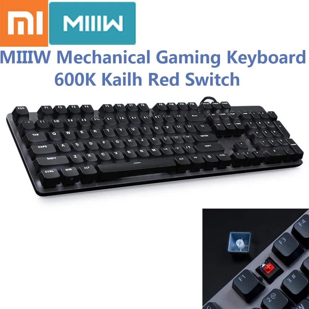 

Hot Xiaomi MIIIW 600K Mechanical Gaming Keyboard Backlit 104 Key Kailh Red Switch 6 Mode Backlight USB Wired Keyboard for Gamer