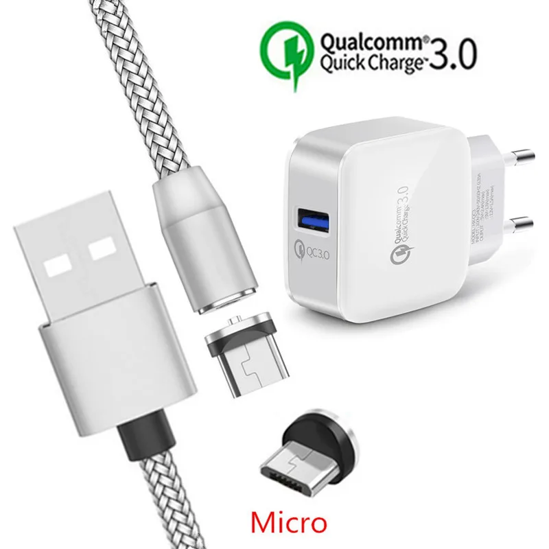 

magnetic Micro USB Charge Cable QC 3.0 Fast charger For Samsung S7 J5 J7 A6 Huawei P8 ZTE Blade A3 V7 V9 Oppo A7 F7 Realme 3 Pro