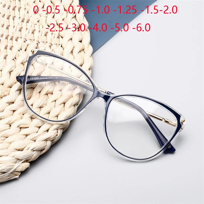 0-0,5 -0,75 bis -6,0 Anti Blue Rays Myopie Brillen Fertige Frauen Cat Eye Kurzsichtige Brillen verschreibungspflichtige Okulary Korekcyjne