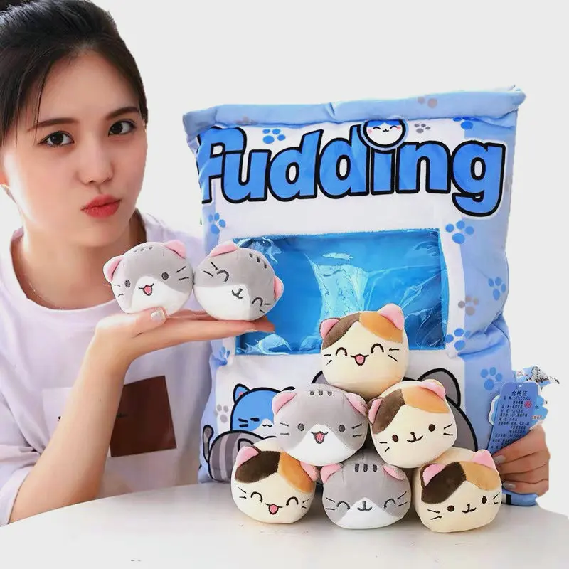 8 pièces mini chat bleu jouets en peluche dans un sac oreiller Unique pouding jeter oreiller pour petite amie canapé décor taille coussin jouets pour elle