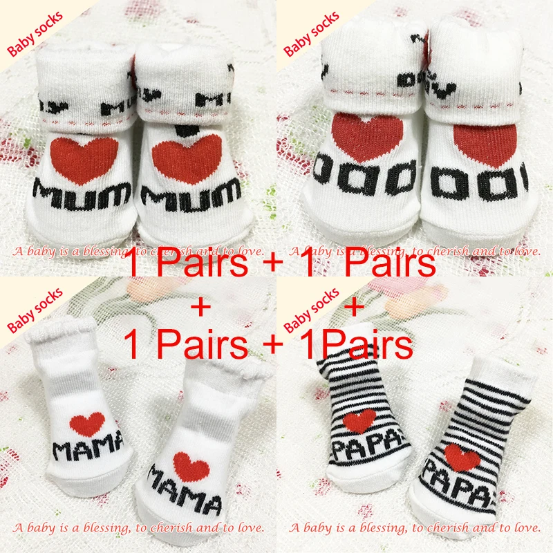Подарок 4 пар Симпатичные для детей от 0 до 6 месяцев Love Papa, Mama»(«Я люблю папу, маму») с принтом «Я люблю папу» для мам и дочек, детские носки для маленьких девочек и мальчиков мягкие носки новорожденного малыша новорожденных хлопковые детские носки - Цвет: ABCD