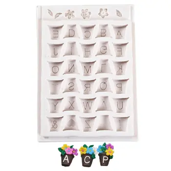 

3D Alphabet Silicone Mold Turn Sugar Silica Mold Small Flower Letter Pot DIY Chocolate Mold Cake Decorating Tools