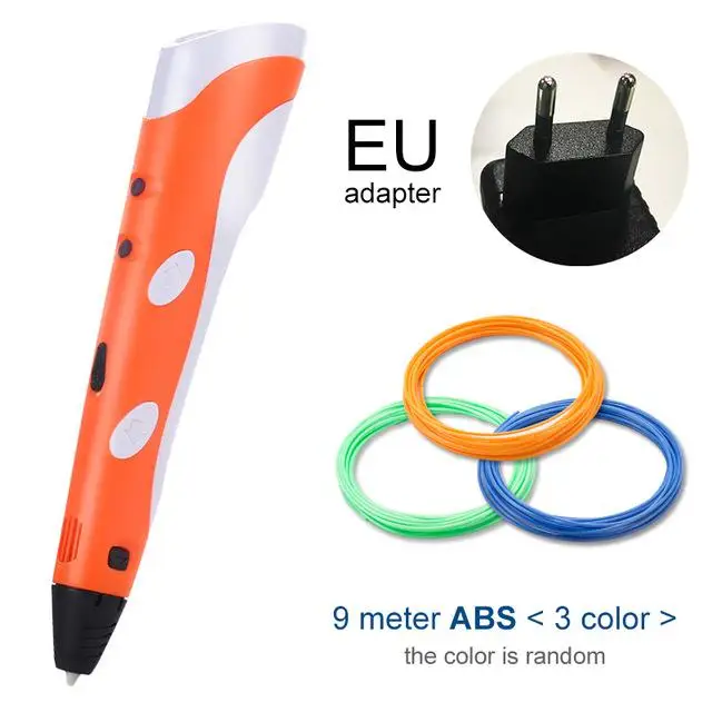 Orange EU Рождественский подарок, 3D Ручка, 2-я оригинальная ручка для рукоделия, 3D печать, ручка с 100 м ABS/PLA нитью, креативная игрушка, подарок для детей, дизайнерский рисунок - Цвет: Orange EU