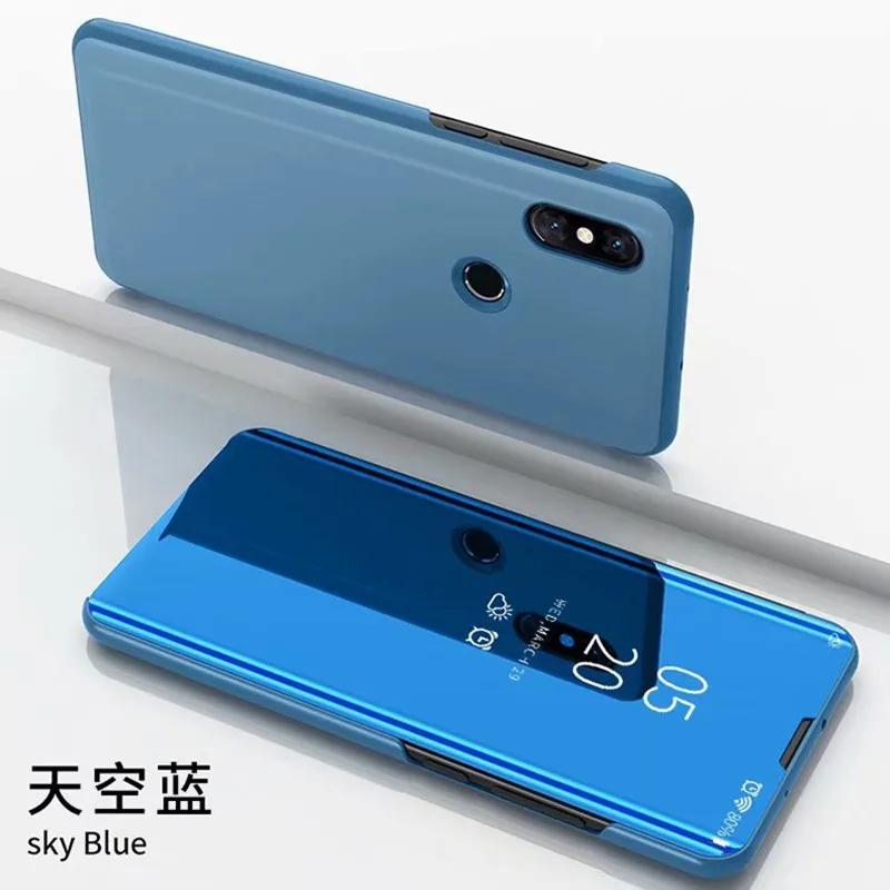 Зеркальный умный чехол для просмотра Xiaomi Redmi 8A 7 Note7 кожаный флип-чехол-подставка для Xiaomi Redmi 5 Plus 6A Note 7 5 4X6 Pro series чехол - Цвет: Небесно-голубой