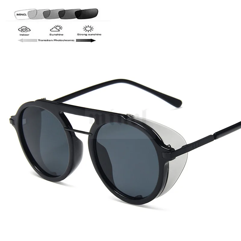 

Hot Round Sun Photochromic Finished Men Women Myopia Eyeglasses Frame with Black Lens Sun Glasses Optical Myopia Eyewear FML
