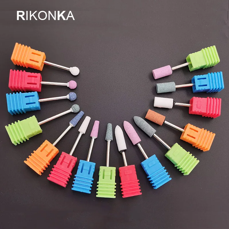 

RIKONKA 15 Types Rubber Silicone Ceramic Milling Burr Nail Art Cutter Manicure Polishing Buffer Files Electric Machine Drill Bit