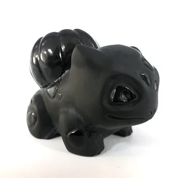 

High Quality Cute Piece Cartoon Character Hand Carved Quartz Black Obsidian Crystal Crafts Kids Gifts Home Decoration TP