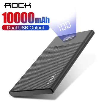 

ROCK 10000mAh Power Bank Dual USB Powerbank External Battery With LED Display Fast Portable Charger For iPhone Xiaomi Huawei