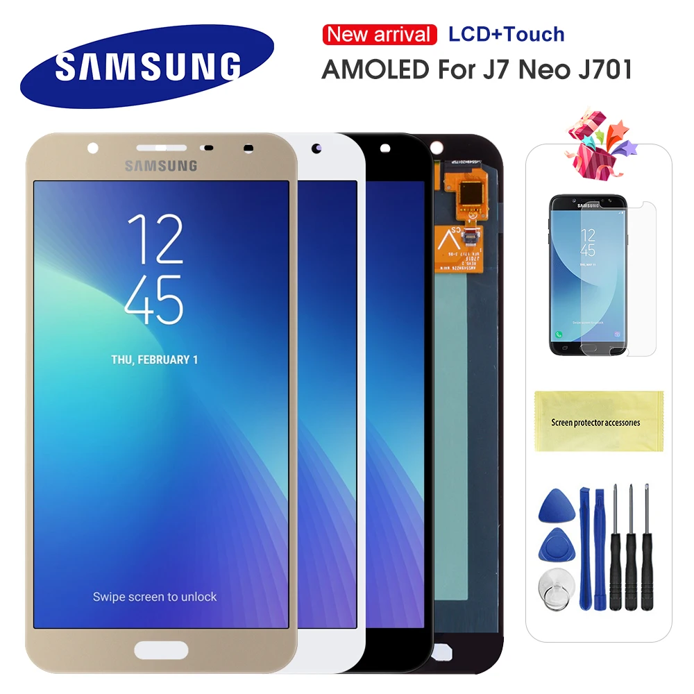 Original AMOLED 5.5'' LCD For Samsung Galaxy J7 Neo Display J701 J701F J701M J701MT Touch Screen Assembly Replacement | Мобильные