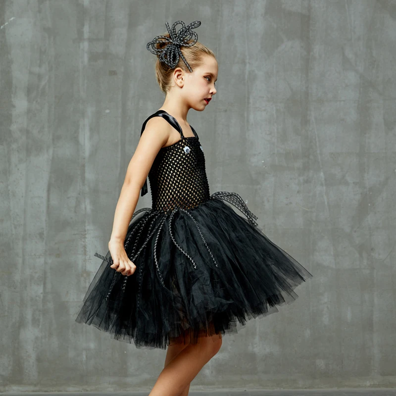 Silly Spider Tutu Dress for Girls Halloween Carnival Party Costume Kids Black Arachnid Animal Dress with Hair Clip Cosplay Dress (5)
