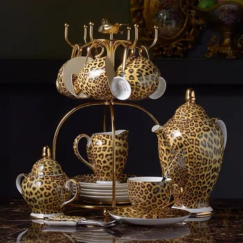 

Leopard Print Ceramic Coffee Set Bone China Luxury Porcelain Tea Set Advanced Pot Cup Ceramic Mug Sugar Bowl Creamer Teapot Drin