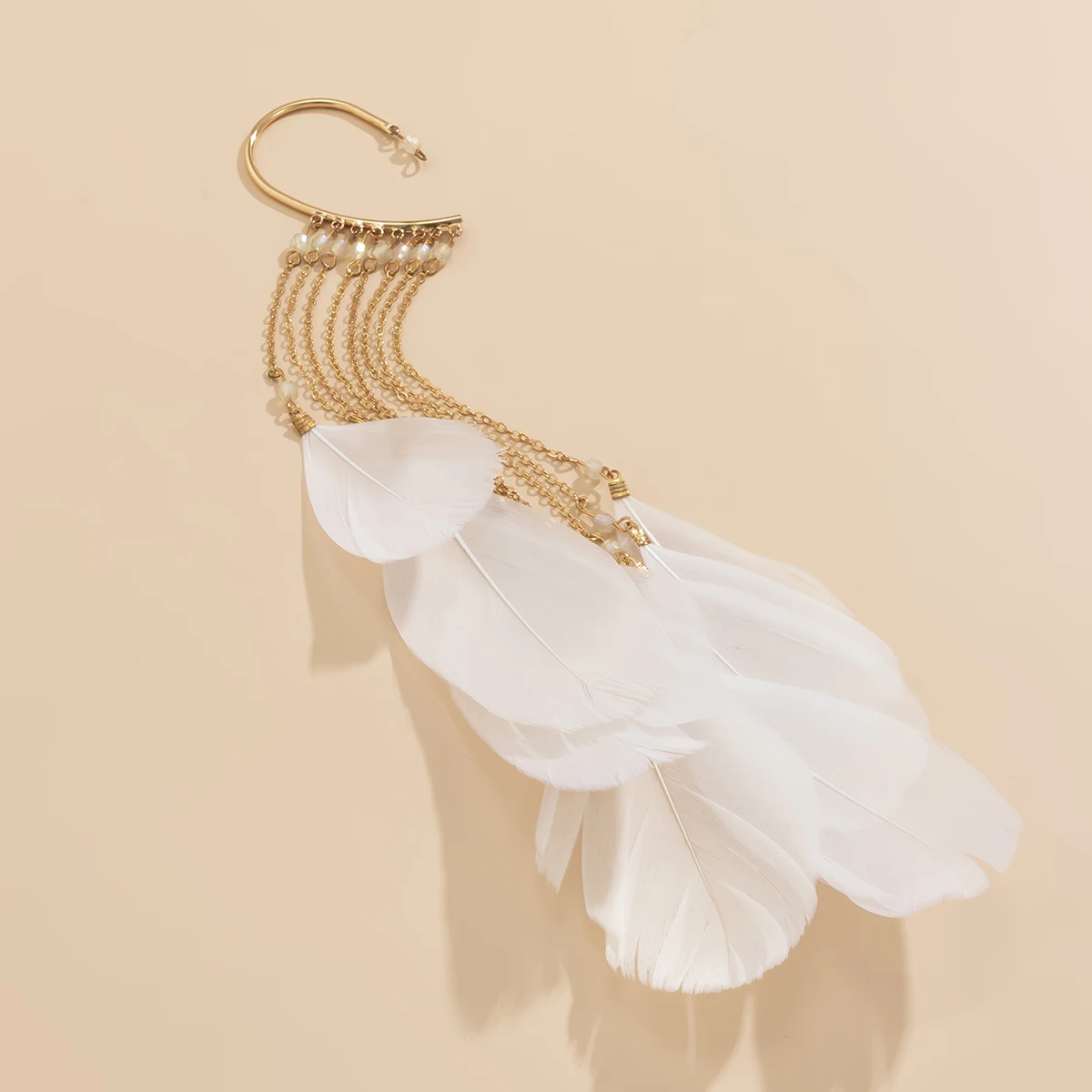 Exaggerated Long Tassel Elf Ears Cuff Earrings For Women Vintage Feather Earrings Fashion Jewelry without Puncture