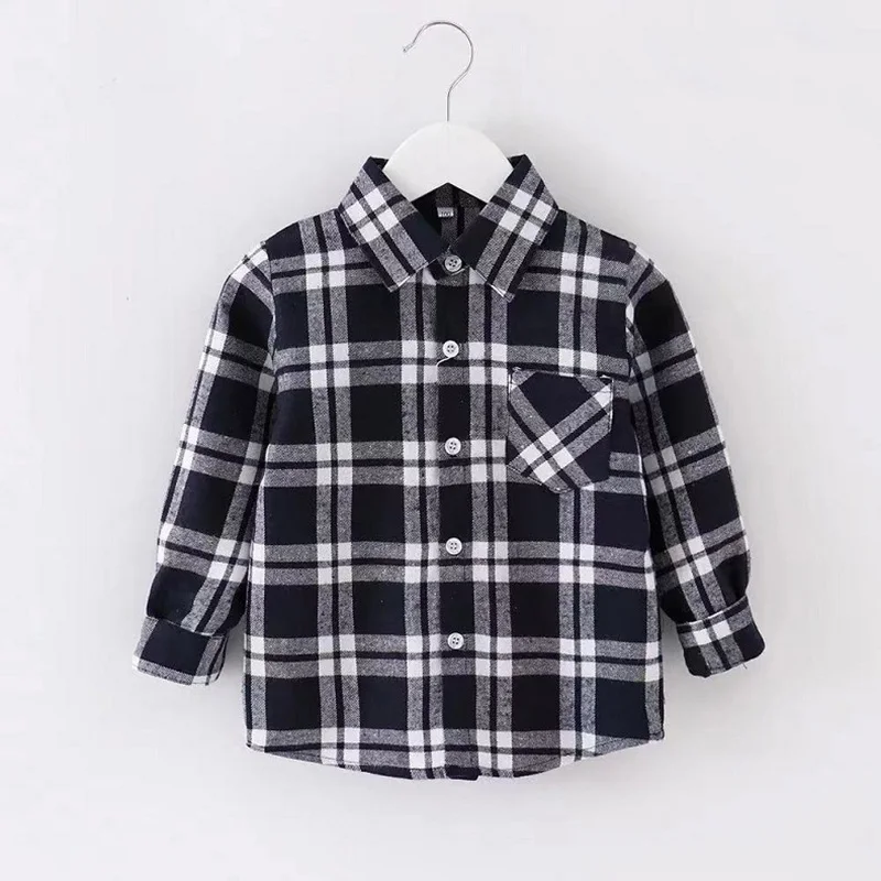 Kids Boys Collared Plaid Shirt Long Sleeve Children Clothes