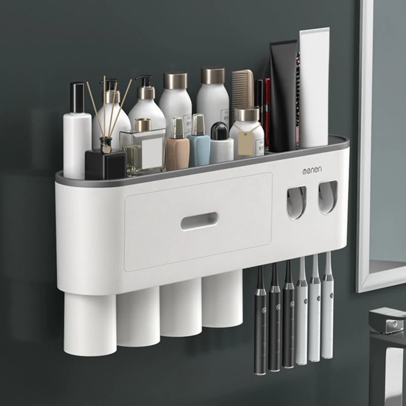 Magnetic Adsorption Inverted Toothbrush Holder Double Automatic Toothpaste Squeezer Dispenser Storage Rack Bathroom Accessories | Дом и сад