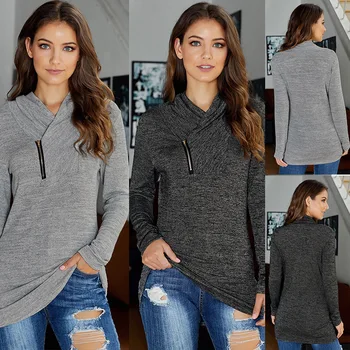 

Womens hot autumn winter solid color long-sleeved zipper versatile self-cultivation large size lady hoodies