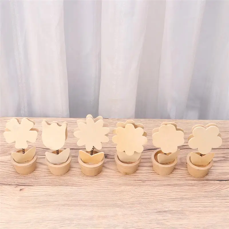 6 шт. DIY Незавершенное моделирование цветочный горшок Настольный орнамент деревянные растения DIY обучающие игрушки для детей дома(случайный стиль