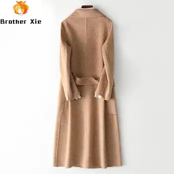 

Cashmere Women 2020 Long Coat Elegant Camel Woolen Coat Single Button Design Winter Warm Coat With Pocket Casaco Feminino