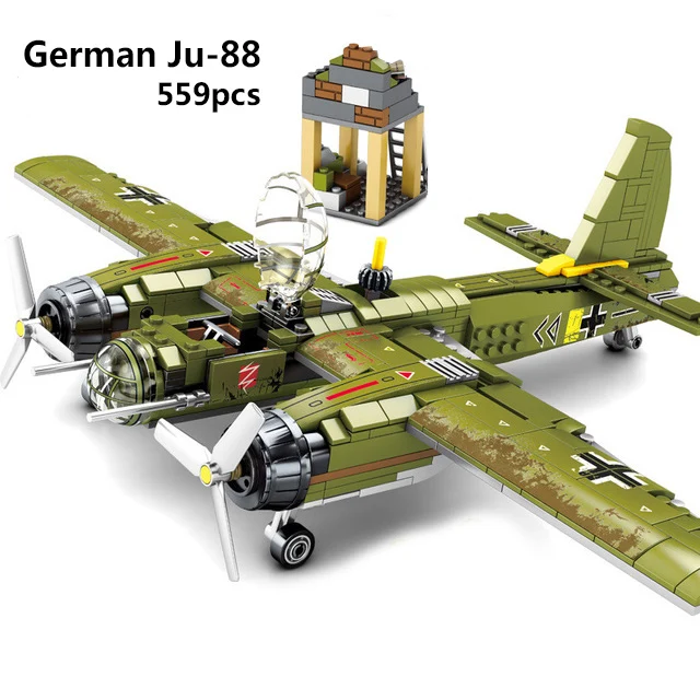 WW2 самолет совместимый с Legoed немецкая модель летчик бомбардировщик бомбер ВВС