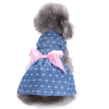 

Pet Dog Clothes Teddy Medium Puppy dress Spring summer polka dot Print cute bow Products Costume warm photo Props petshop