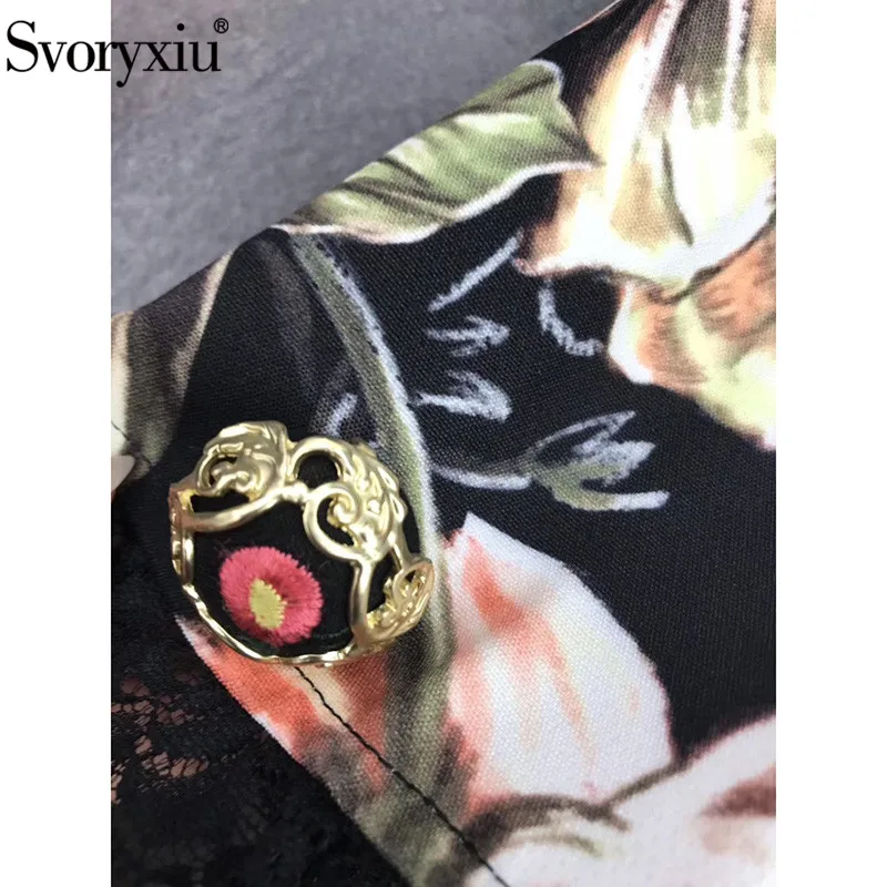Svoryxiu роскошное подиумное весеннее летнее винтажное платье с цветочным принтом женские черные кружевные платья с коротким рукавом на пуговицах