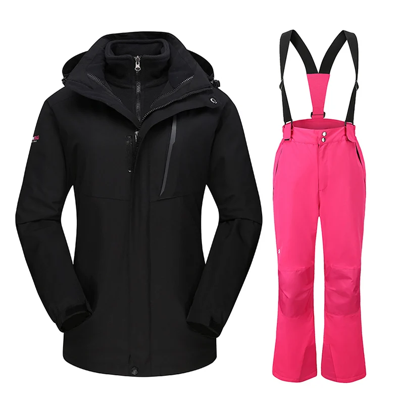 Black J rose P Goexplore ore лыжный костюм для женщин бренд утолщаются теплые ветрозащитные дышащие уличные Водонепроницаемая Лыжная одежда Зимний зимний костюм для женщин - Color: Black J rose P