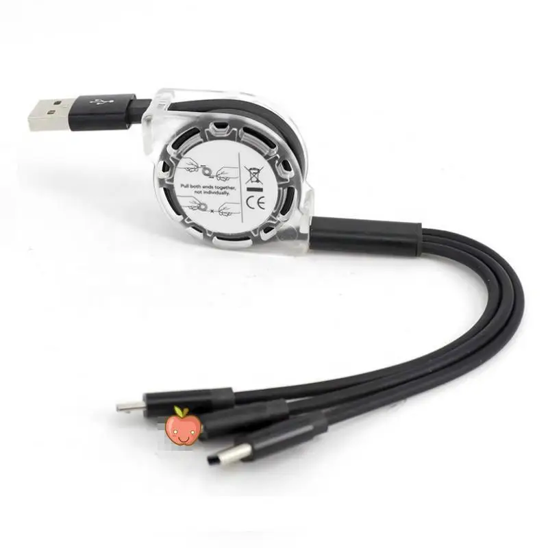 Выдвижной 3 в 1 2.4A Быстрый зарядный кабель с разъемом Micro USB TYPE-C для samsung huawei данных кабель мобильного телефона Зарядное устройство кабель - Цвет: Черный