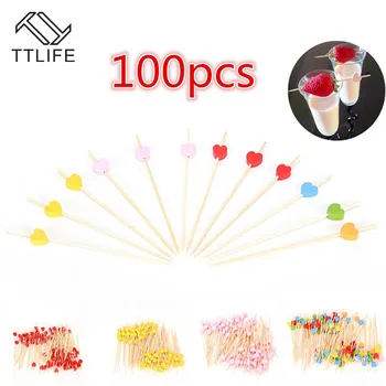 

100pcs12cm Heart Bamboo Food Picks Buffet Cupcake Fruit Fork Party Cake Dessert Salad Vegetable Sticks Cocktail Toothpick Skewer