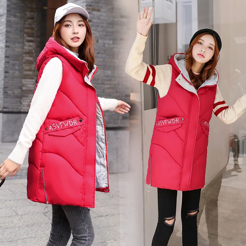 

Autumn Winter Vest Women Waistcoat 2019 New Fashion Female Sleeveless Jacket Hooded Warm Long Vest cotton feminino Plus Size
