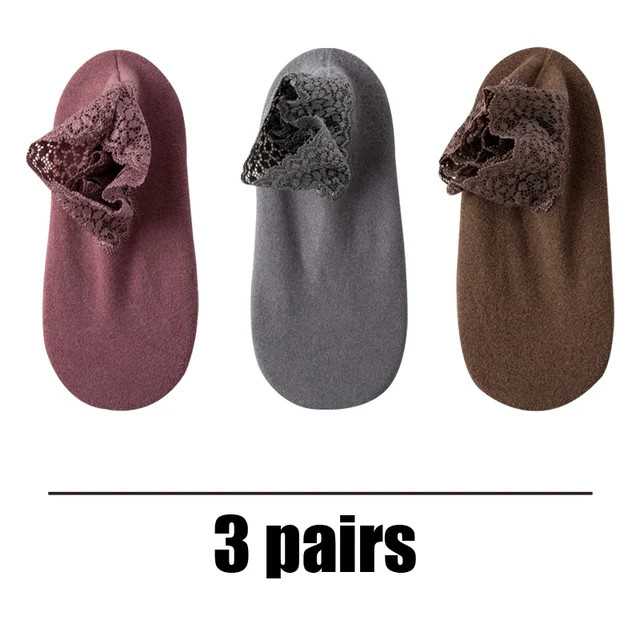 3 Pairs Women Winter Socks Warm Thicken Thermal Soft Solid Color Socks Wool Cashmere Snow Boots Velvet Lace Home Floor Sock Auburn