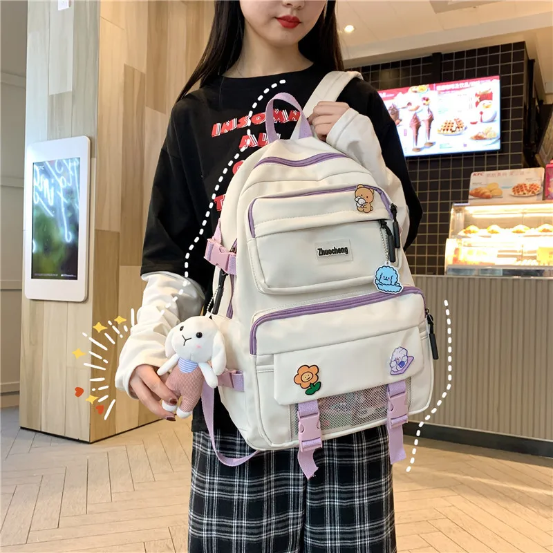 Women Nylon Backpack Candy Color Waterproof School Bags for Teenagers Girls Patchwork Backpack Female Rucksack Travel Bag