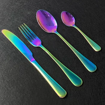 4 Pz/set Piatti E Posateria 304 A Specchio In Acciaio Inox Arcobaleno Set di Posate Da Cucina Cucchiaio di Caffè Forchetta Coltello Da Tavola Argenteria Set 1