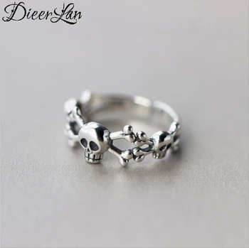 

DIEERLAN Retro Vintage Jewelry 925 Sterling Silver Skull Rings For Women Men Big Opening Antique Rings