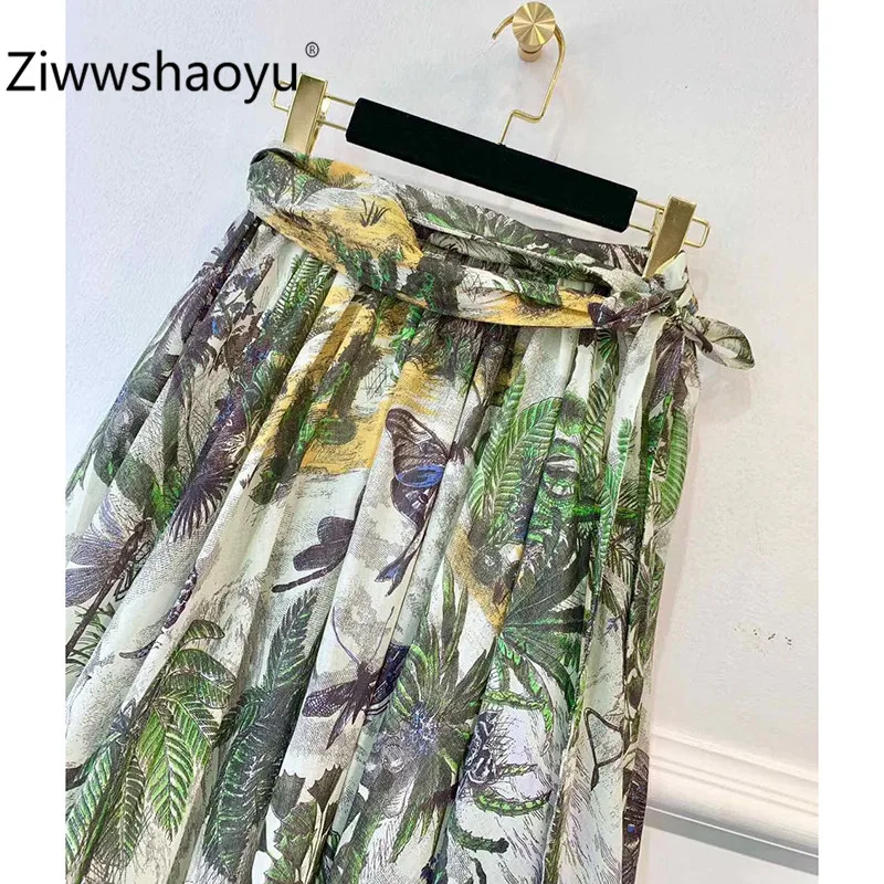 Ziwwshaoyu дизайнерская винтажная лесная животная печать хлопок Женская длинная юбка модная сетчатая подкладка женская миди юбка