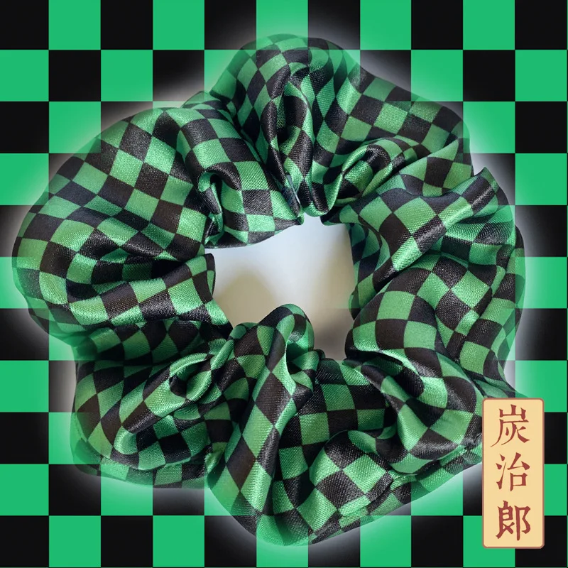 Anime Demon Slayer Kimetsu No Yaiba Hair Rope Ladies Hair Tie Striped Lady Scrunchies Ponytail Female Girl Holder Rope