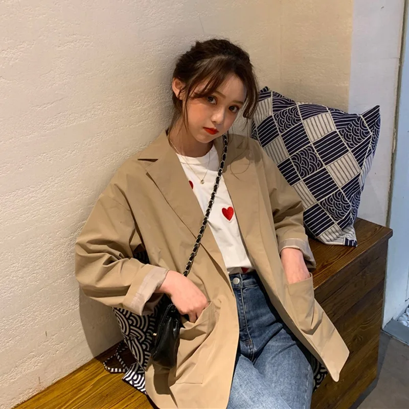 Small Suit Coat Women's Korean-style Loose-Fit Students Solid Color Spring New Style CHIC Lace-up Versatile Suit Cardigan