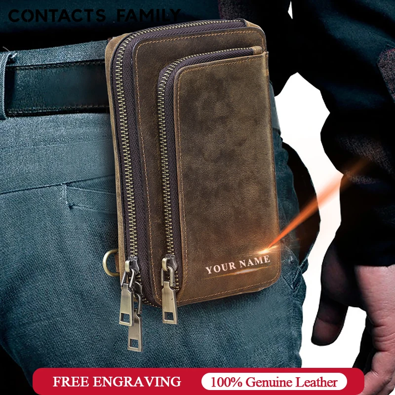 CONTACT'S FAMILY Phone Bag Waist Pouch Bag Genuine Leather Card Holders Wallet Handbag Money Pockets Small Bags For Traval